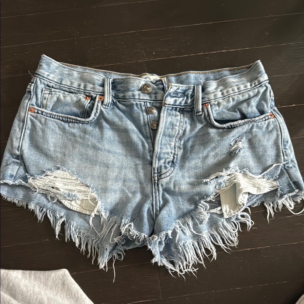 Free People Blue Distressed Jean Shorts